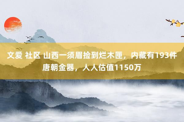 文爱 社区 山西一须眉捡到烂木匣，内藏有193件唐朝金器，人人估值1150万