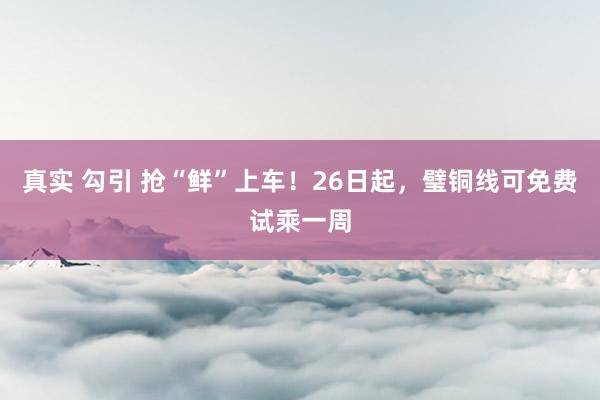   真实 勾引 抢“鲜”上车！26日起，璧铜线可免费试乘一周