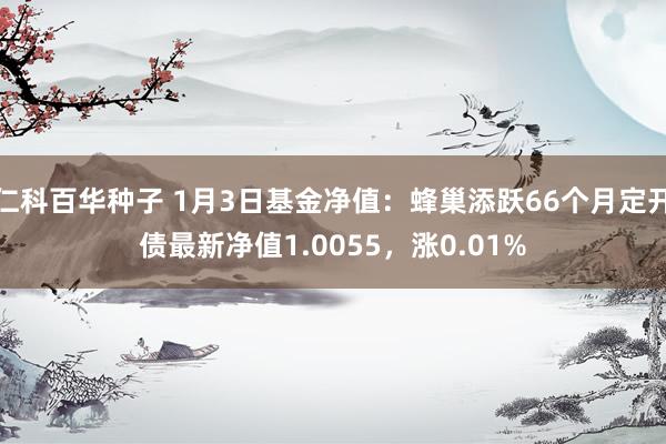   仁科百华种子 1月3日基金净值：蜂巢添跃66个月定开债最新净值1.0055，涨0.01%